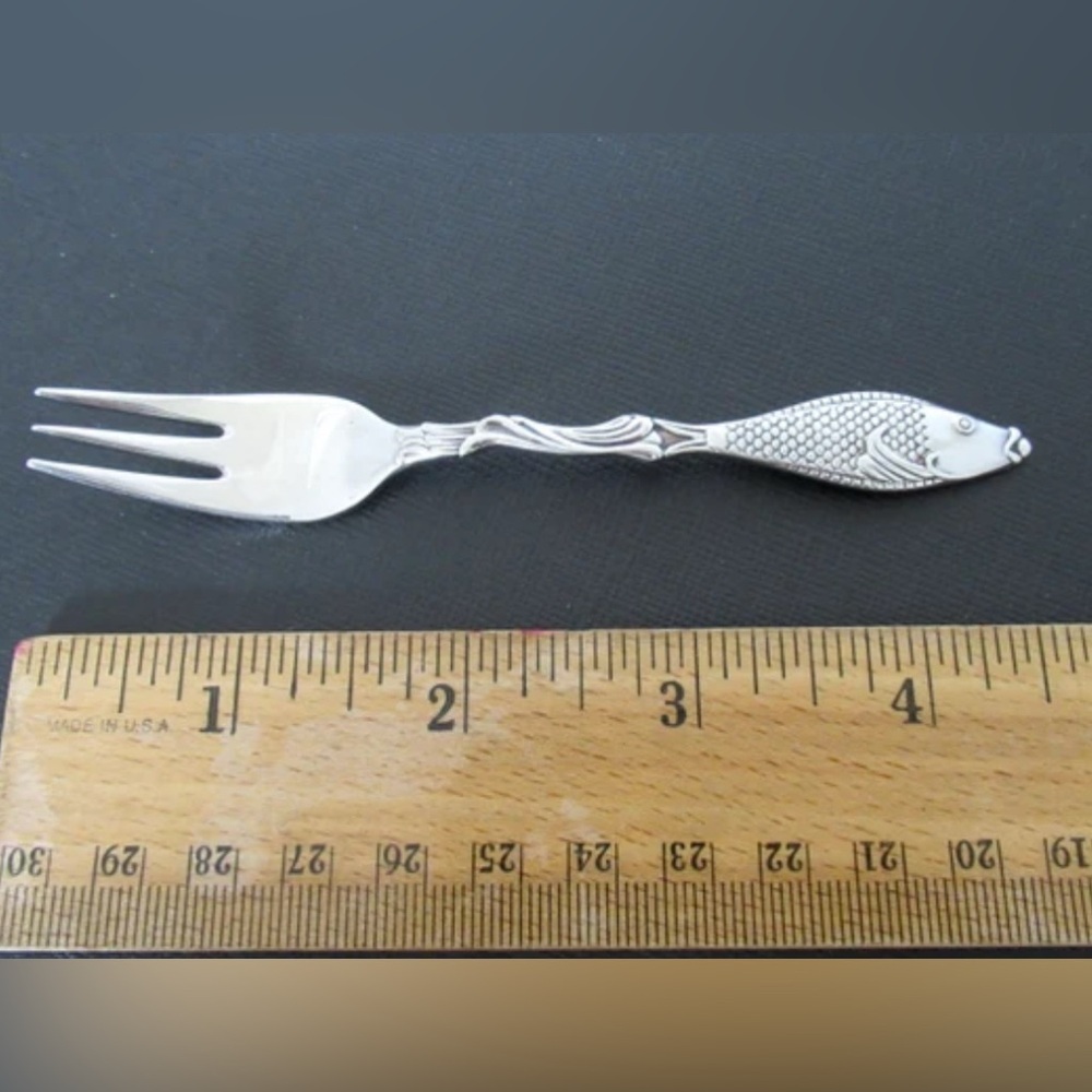 RARE VINTAGE PRIMA NS ALP Swedish Fish Fork set of 7 Sterling Silver Plated - Picture 6 of 11